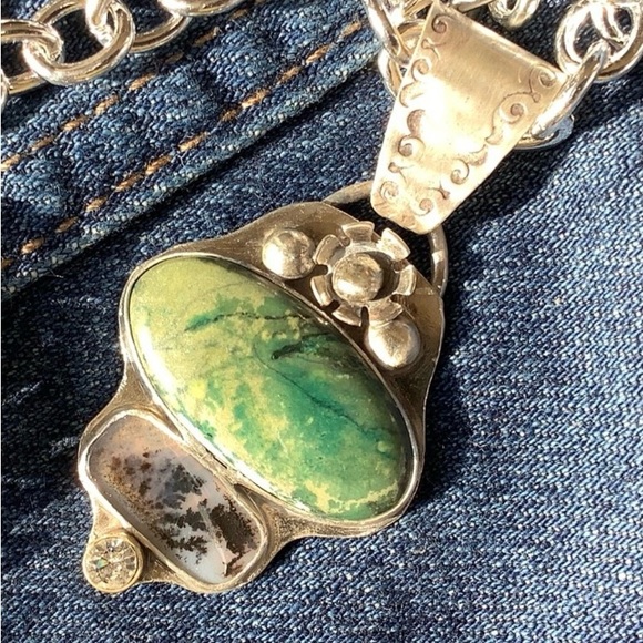 Sterling Necklace, turquoise/agate - Picture 4 of 8